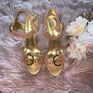 Gold and Blush Wedge Sandal